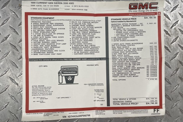 No Reserve: 1999 GMC Sierra K3500 SLE Crew Cab Dually 7.4L 4x4