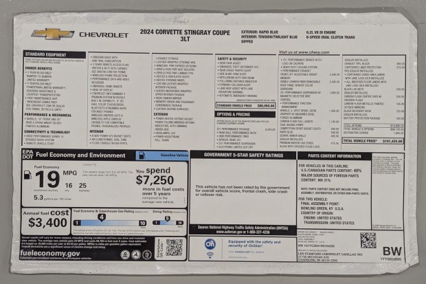 91-Mile Supercharged 2024 Chevrolet Corvette Stingray Coupe 3LT Z51
